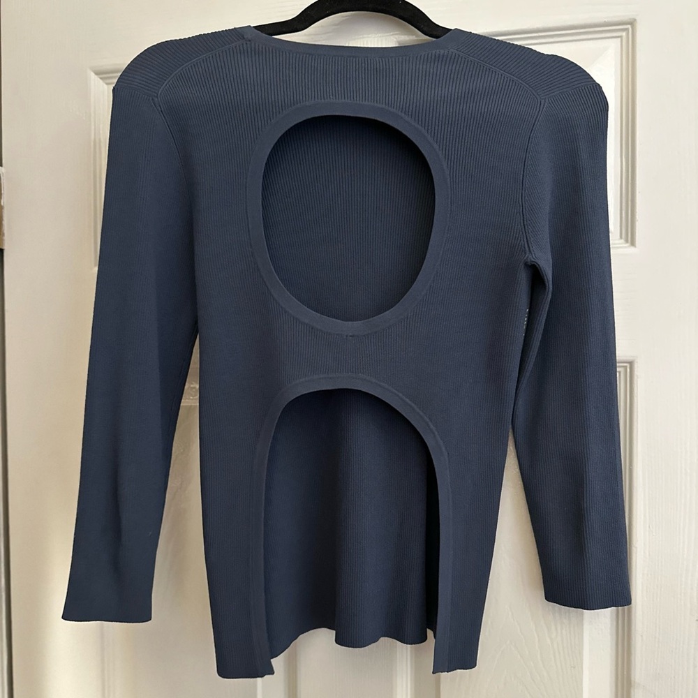 Tibi Navy Open-Back Long Sleeve Top